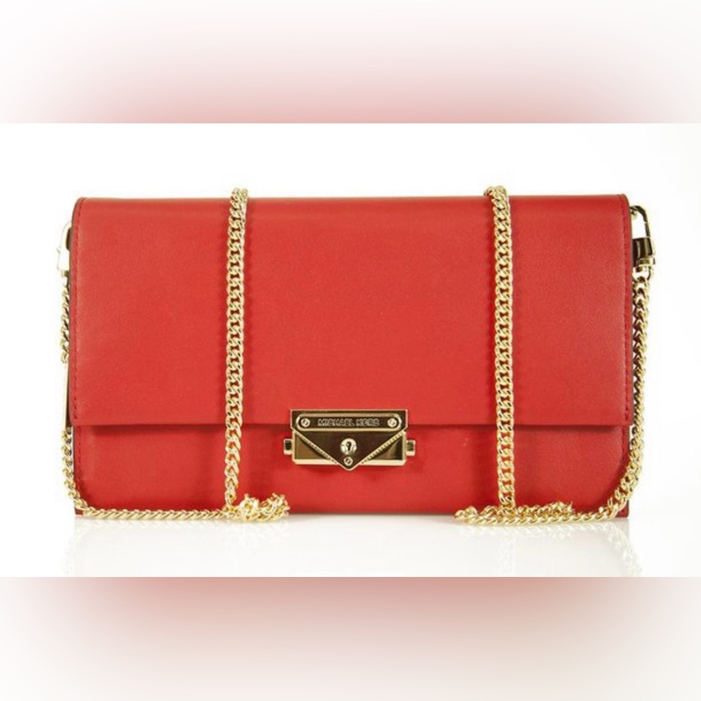 Michael Kors Red Clutch with Gold Chain